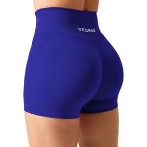 🆕Women Blue Scrunch Butt Workout Seamless V Cross Waist Sport Gym Amplify Short